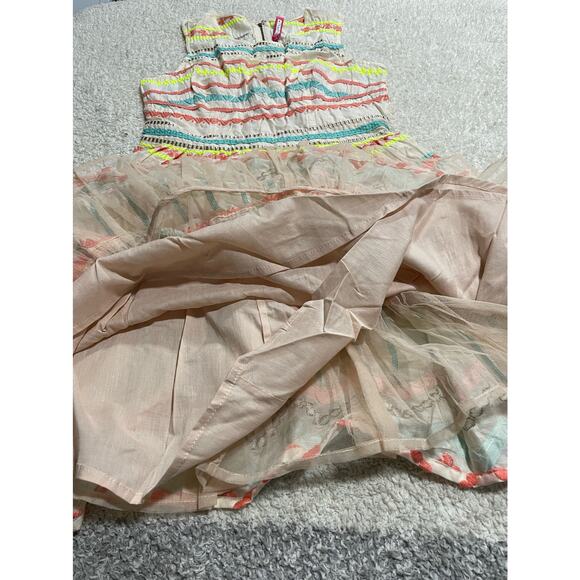 TR Designs Womens Sz S /P Sleeveless Embroidered Short Dress Peach Multicolor - Picture 7 of 9